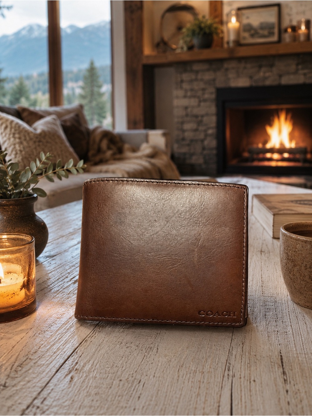 Coach Men’s  Wallet  Brown Leather Bifold.